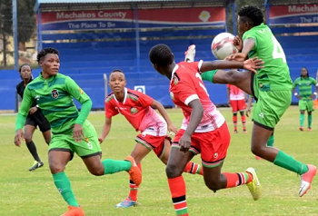 Harambee Starlets in action against Malawi in a past match. They will play Ghana on October 4 in an Olympic Games qualifier.