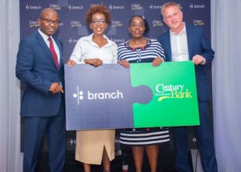 Century Microfinance Bank Chairman Peterson Mwangi with Branch East Africa MD Rose Muturi, Century MFB CEO Florence Muchiri and Branch International CEO and Co-Founder Matt Flannery